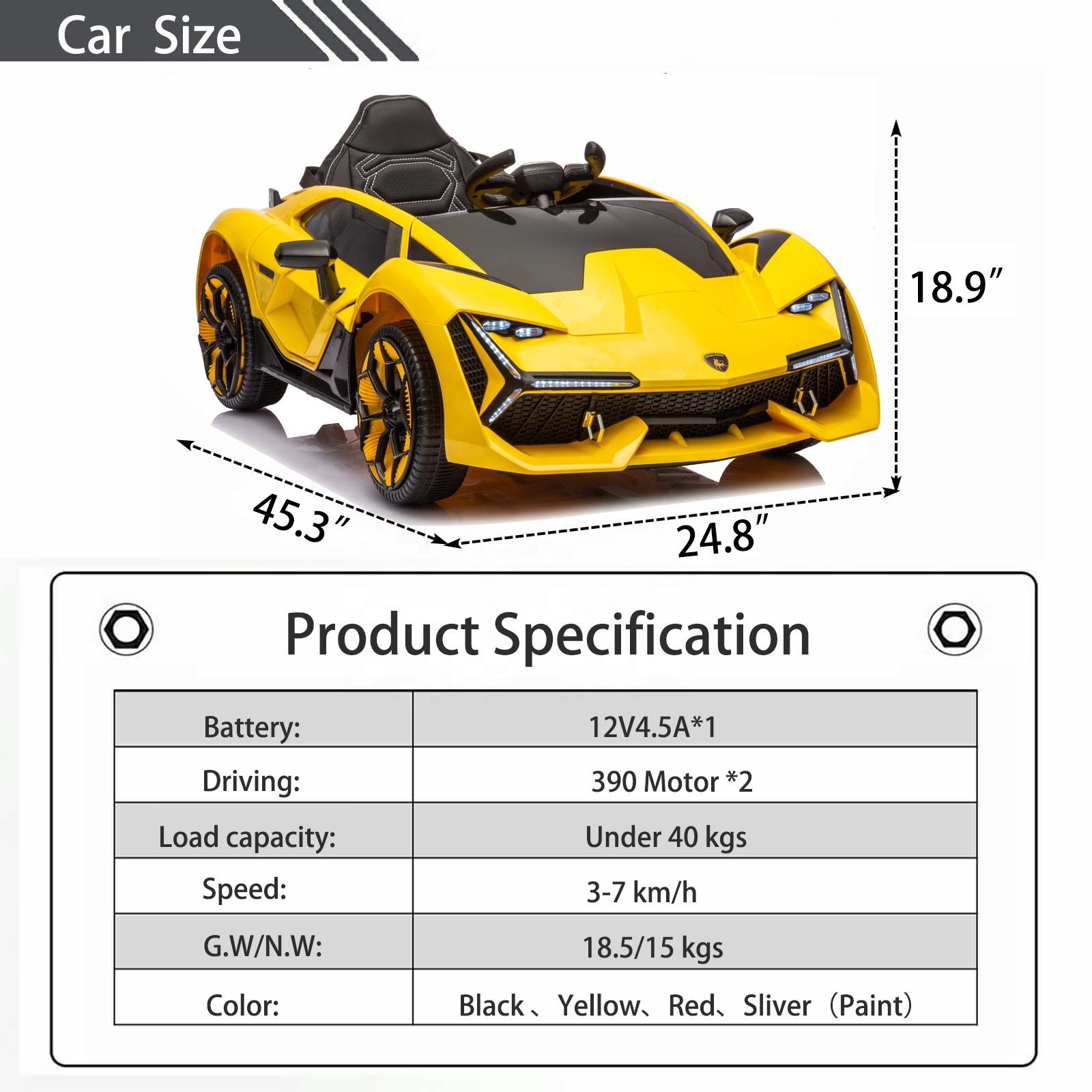 Kids  Ride On 12V  Battery Powered  Car Toy with 2 Speeds, Bluetooth Control, Music ,LED Headlights & Hydraulic Doors -4 color