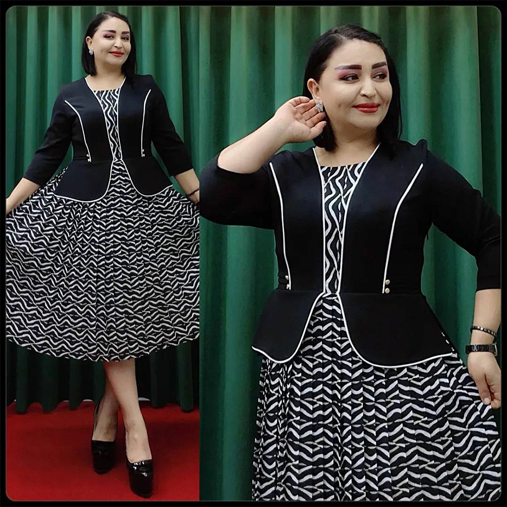 H & D New Style African Turkey Women Plus Size Office Wear One Piece Office Dress