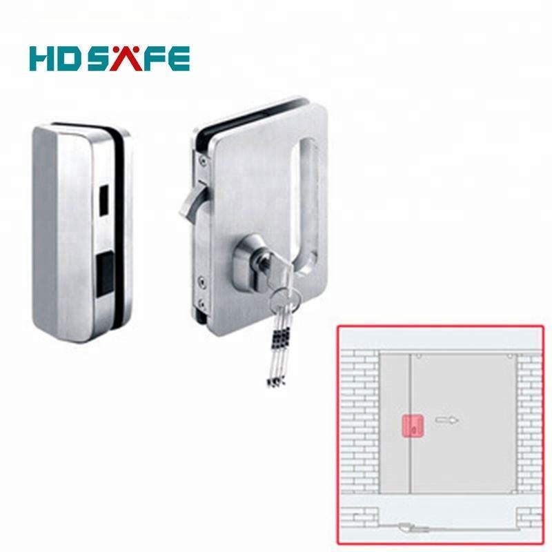 HDSAFE Stainless Steel Door Lock With Handle 8-12mm Glass Sliding Door hook lock office shop security aluminum sliding door lock