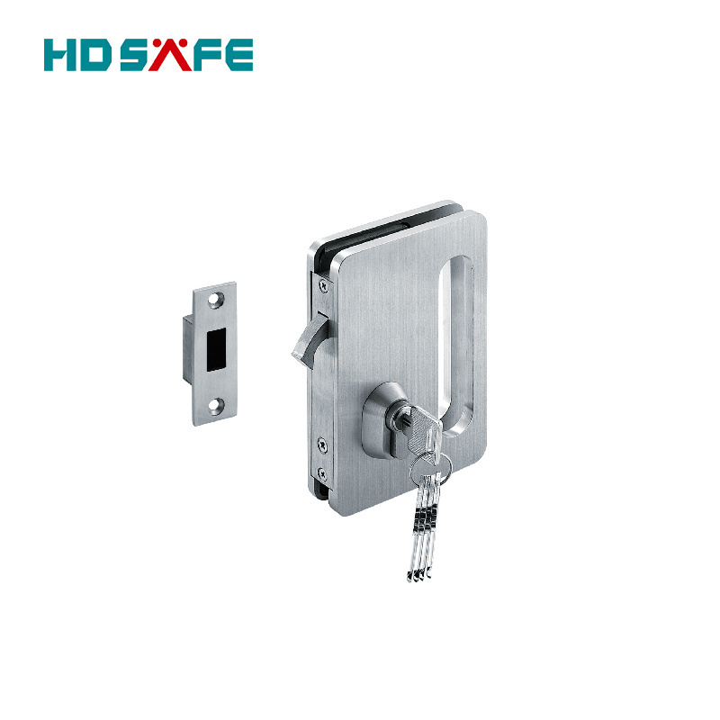 HDSAFE Stainless Steel Door Lock With Handle 8-12mm Glass Sliding Door hook lock office shop security aluminum sliding door lock