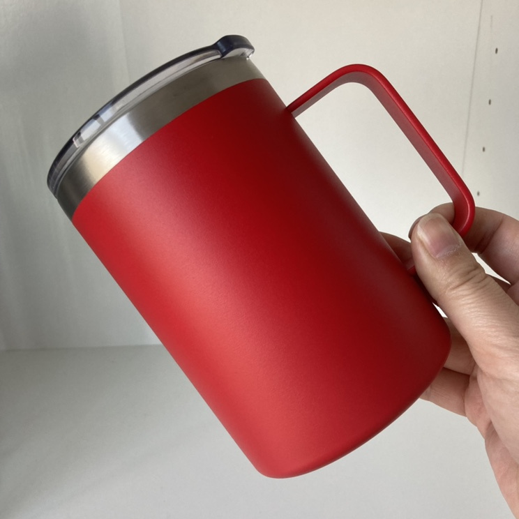 Custom logo vacuum insulated 12oz 14oz camping travel coffee mugs stainless steel with handle