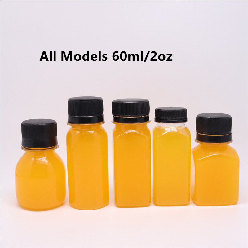 Custom Min Big 2oz 60ml BPA Free Empty Plastic PET White Juice Drink Energy Shot Bottle with Caps