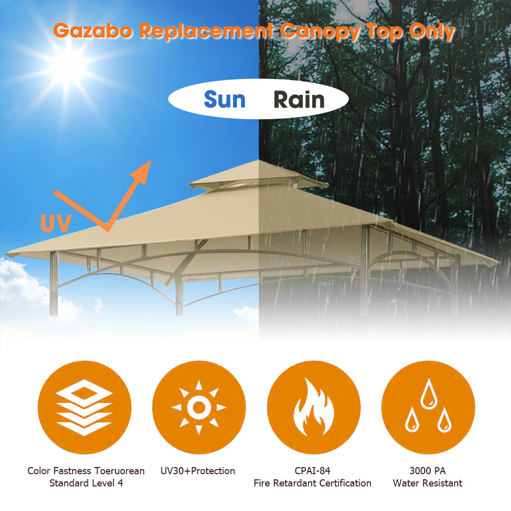 Haideng UV Protection Waterproof Two Teirs Replacement Canopy for Grill Cover Gazebo Parts