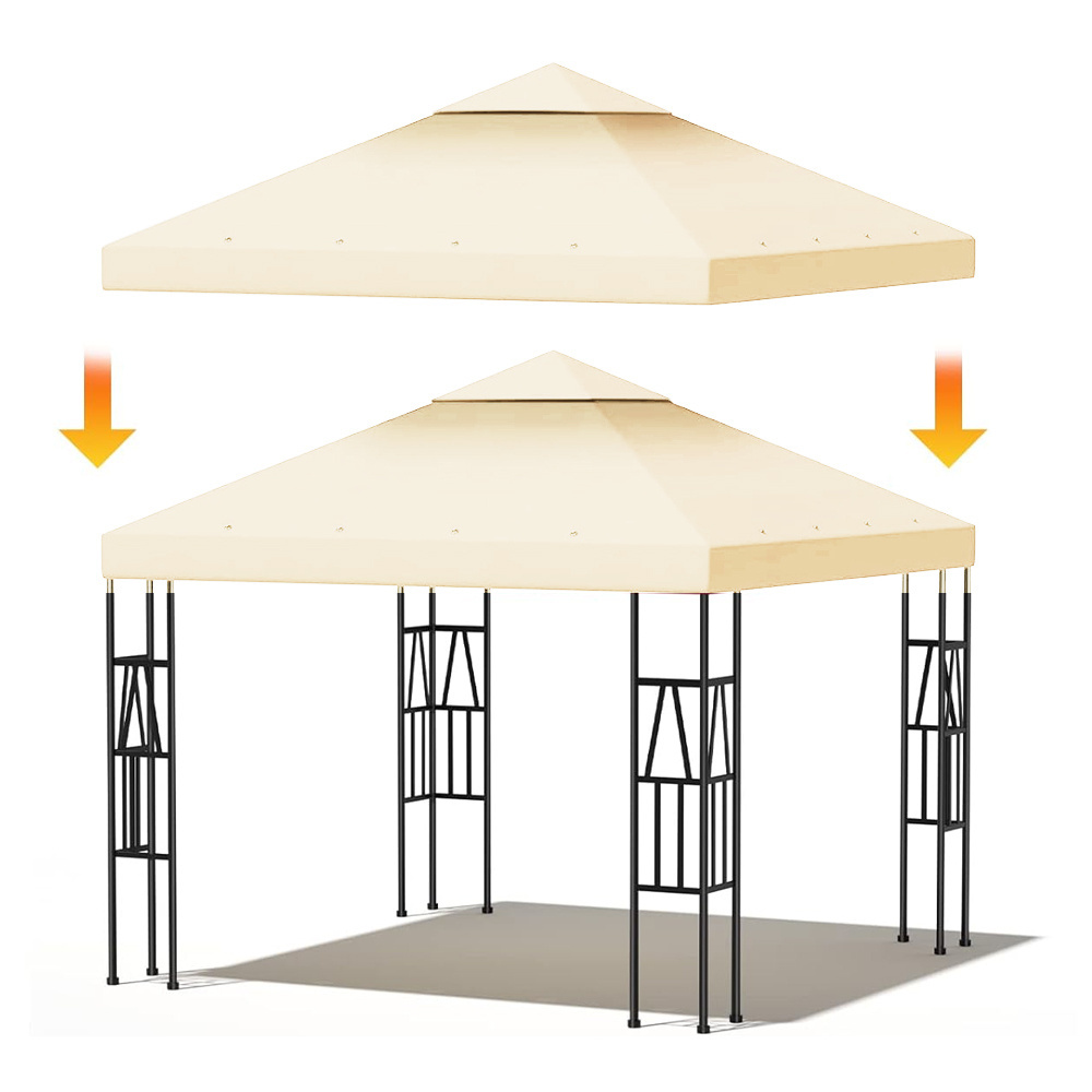 Haideng 10x10 universal waterproof gazebo replacement canopy top cover with 2 tiers