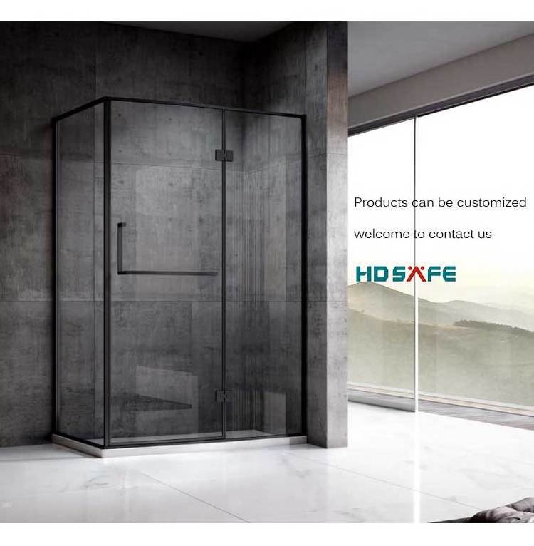 HDSAFE Shower Door Frameless Stainless Steel Hinge Tempered Glass Swing Shower Screen Aluminum Bathroom Two Glass Shower Door