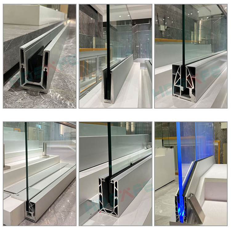 aluminum u channel railing balcony glass fence 12/16mm glass railing led light deck wall mounted balustrade stair glass handrail