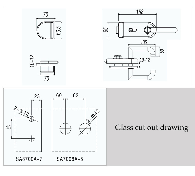 HDSAFE aluminum folding glass door lock hardware 8-12mm frameless swing glass patio door lock exterior office security door lock