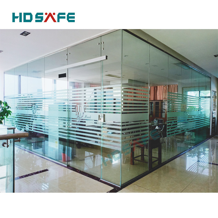 Office divider interior frosted tempered glass door office partition wall room divider panel frameless glass sliding door system