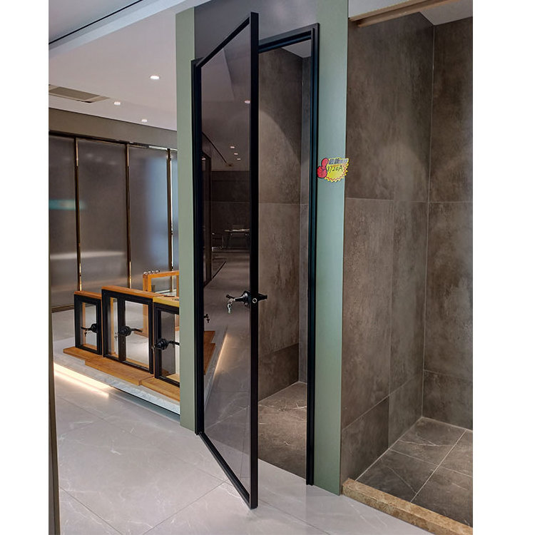 Black Glass Kitchen Corner Pantry Interior Door New Swing Interior Bathroom Hinge Doors Aluminium Toilet Casement Door Hotel