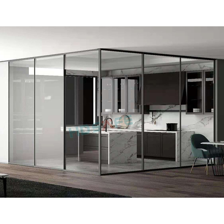 Telescopic Frame Sliding Glass Door Residential Soundproof Design Room Divider Indoor Sliding Glass Wall Sliding Door Aluminum