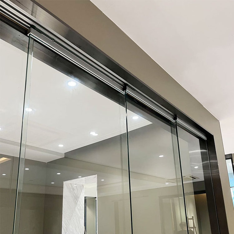 HDSAFE 8-12mm frameless glass door office kitchen interior door partition wall 4 panel telescopic stacking glass sliding door