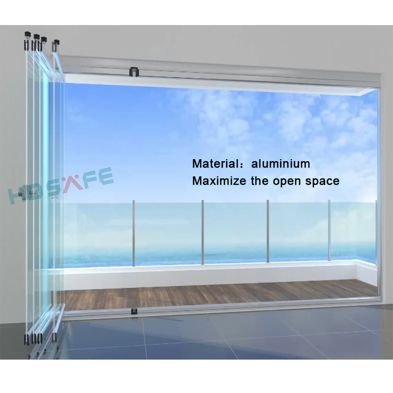 HDSAFE glass movable sliding folding partition system door for exterior used manufacture in Foshan