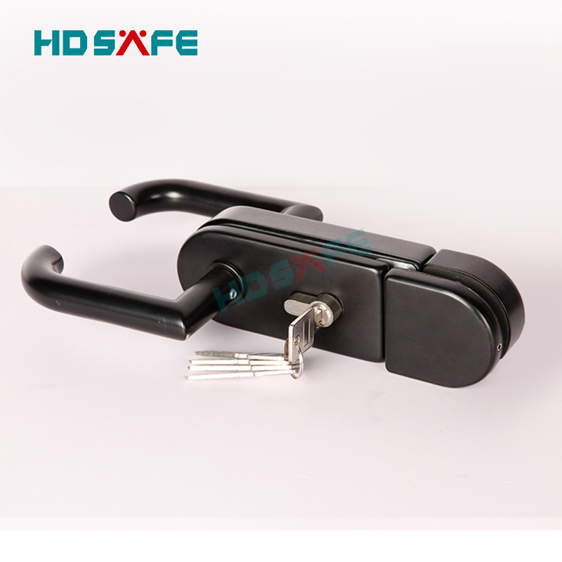 HDSAFE aluminum folding glass door lock hardware 8-12mm frameless swing glass patio door lock exterior office security door lock