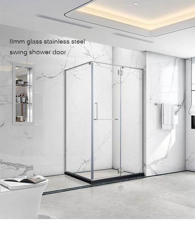 HDSAFE Shower Door Frameless Stainless Steel Hinge Tempered Glass Swing Shower Screen Aluminum Bathroom Two Glass Shower Door