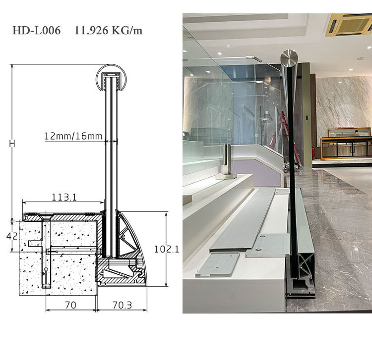 Aluminum U Channel Glass Railing Balcony design Terrace Fence Clamp Frameless Glass Balustrade Wall Side Mounted Glass Handrail