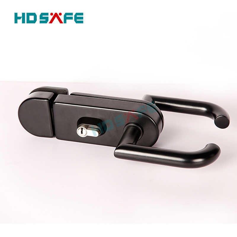 HDSAFE 304/316 stainless steel sliding glass door lock black aluminum office 8-12mm frameless glass door security lock handle