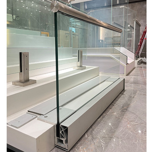 Aluminum U Channel Glass Railing Balcony design Terrace Fence Clamp Frameless Glass Balustrade Wall Side Mounted Glass Handrail