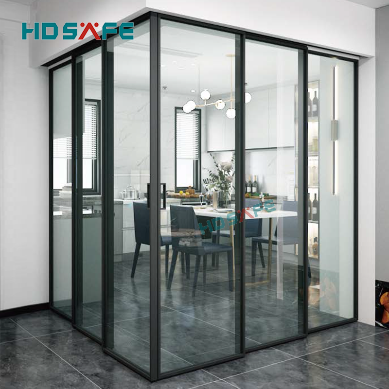 Telescopic Frame Sliding Glass Door Residential Soundproof Design Room Divider Indoor Sliding Glass Wall Sliding Door Aluminum