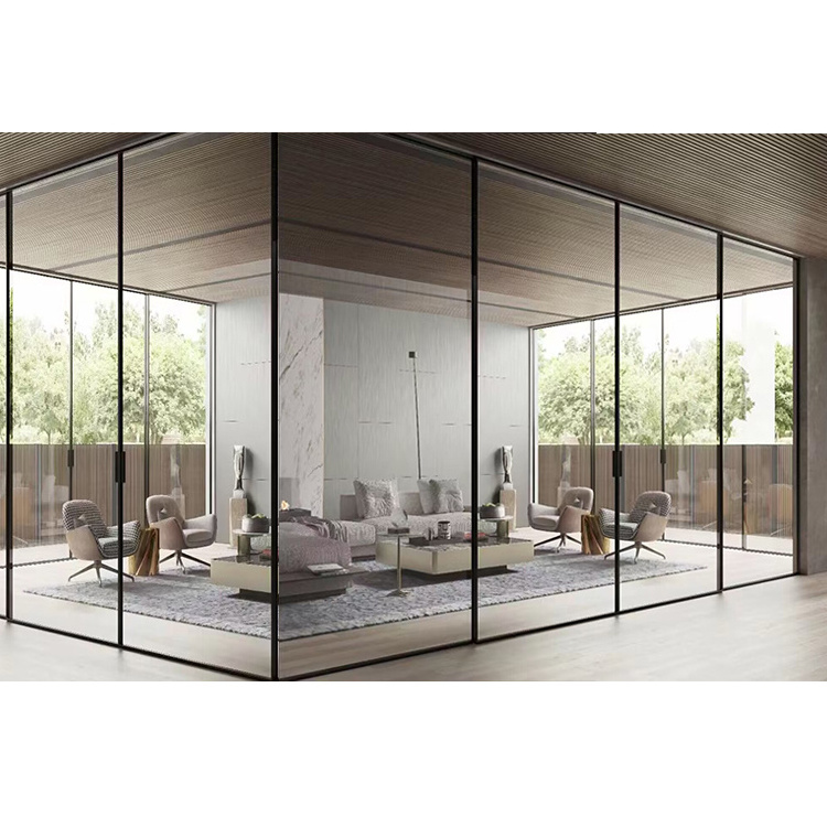 Living Room Divider Aluminium Frame Office Glass Partition Wall With Swing Door Office Smart Glass Wall Partitions Sliding Door