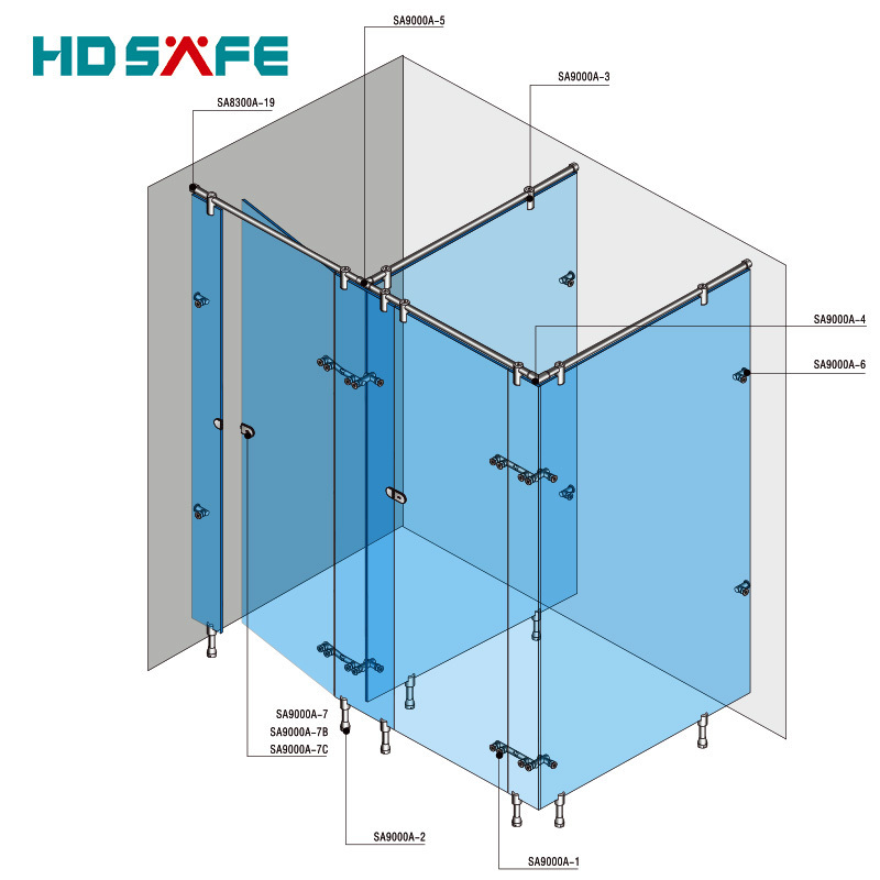 SUS304 grade stainless steel public portable toilet cubicle partition accessories