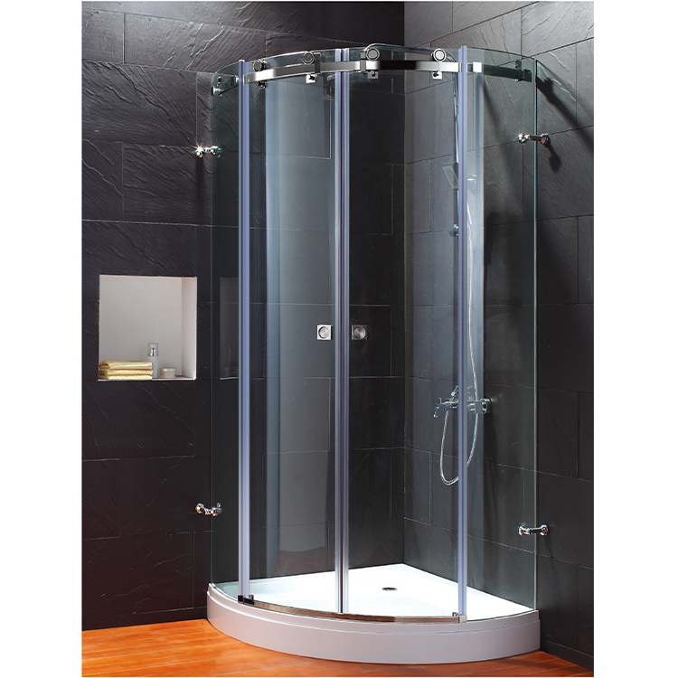 Bathroom glass shower door sliding foshan easy Install Black frameless clear frosted glass shower room enclosure for hotel villa