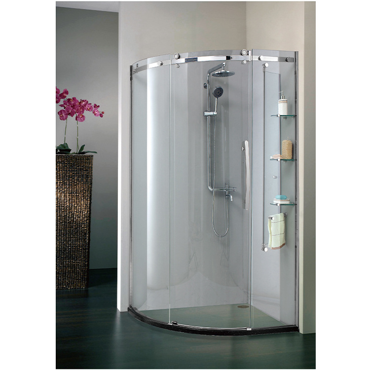 Bathroom glass shower door sliding foshan easy Install Black frameless clear frosted glass shower room enclosure for hotel villa