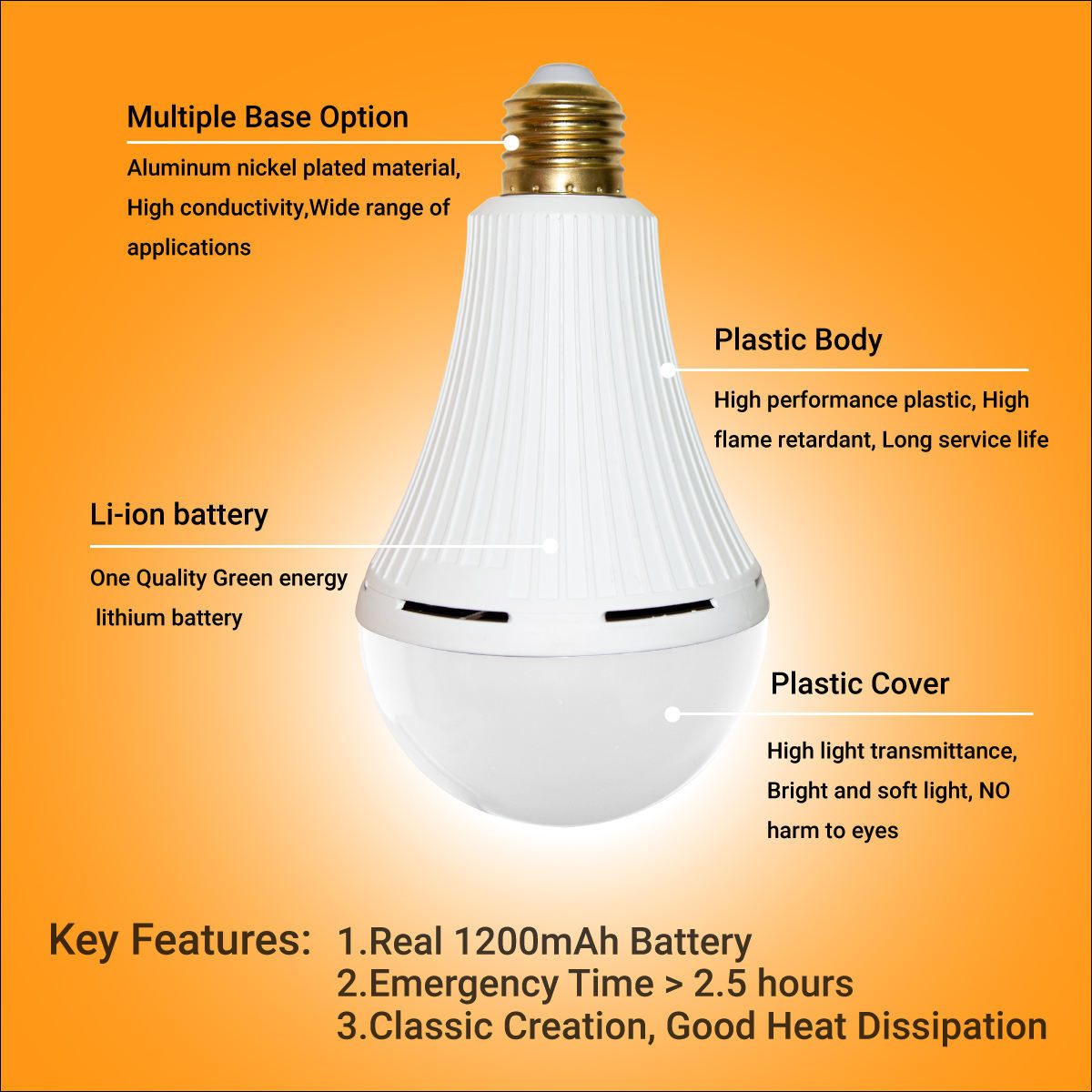 High brightness portable touch switch E27 B22 led lamp plastic cover night market camping emergency light bulb manufacturer