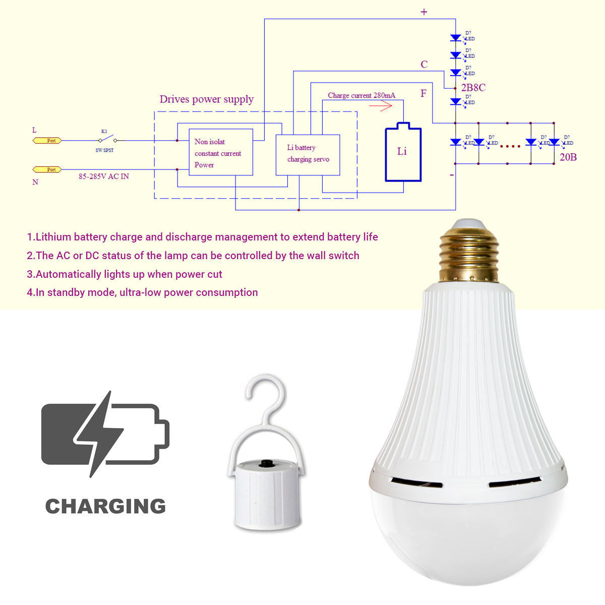 High brightness portable touch switch E27 B22 led lamp plastic cover night market camping emergency light bulb manufacturer