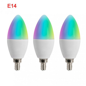 Portable universal phone APP voice group control smart alexa tuya colorful light RGB dimming colorful WiFi led candle smart bulb