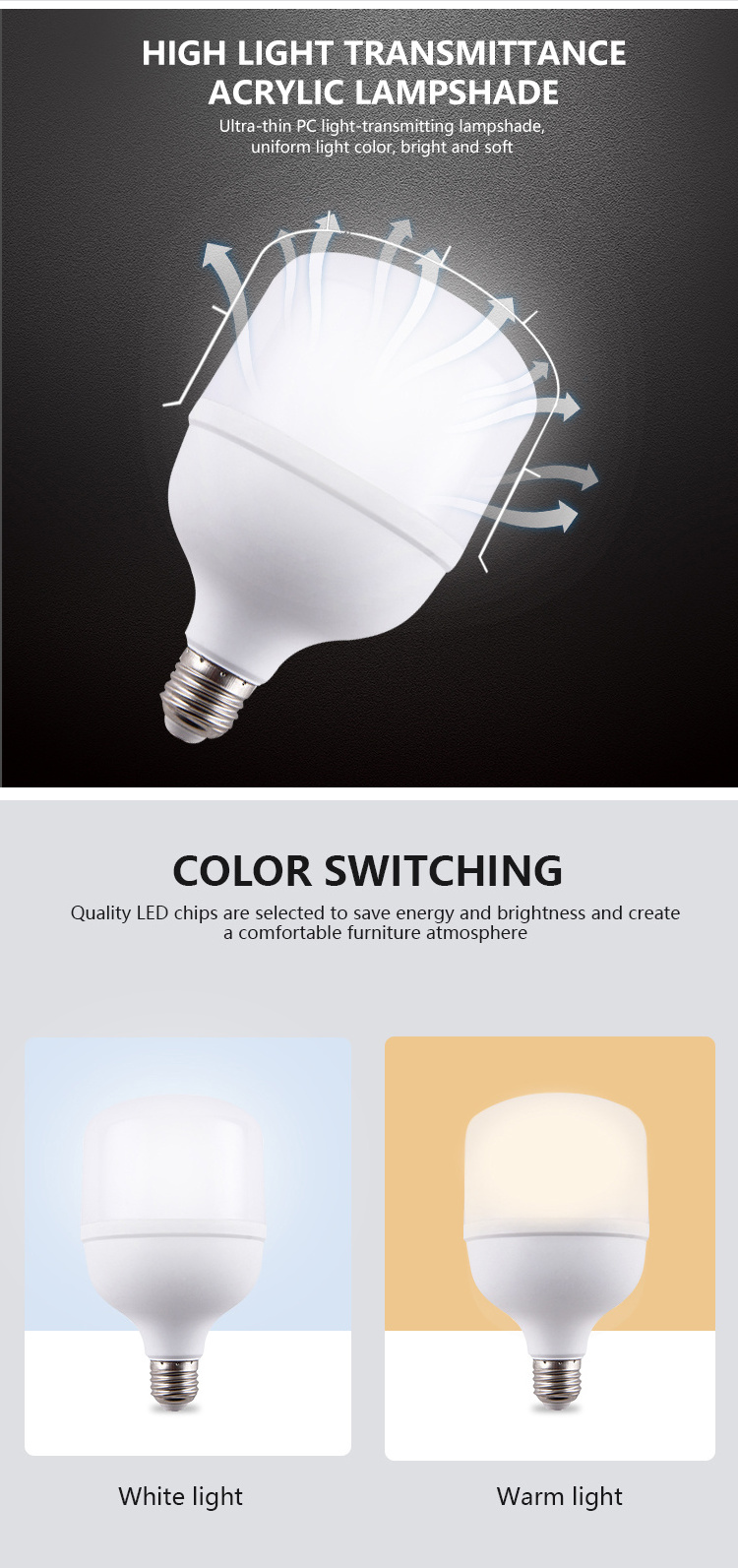 Highlight indoor strong lighting plastic T shape B22 E27 high lumen energy saving white 10W led bulb light wholesale