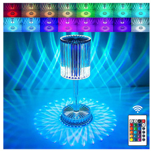 Creative portable USB charging bedroom bedside bar decoration atmosphere touch crystal led colorful rgb remote table desk lamp