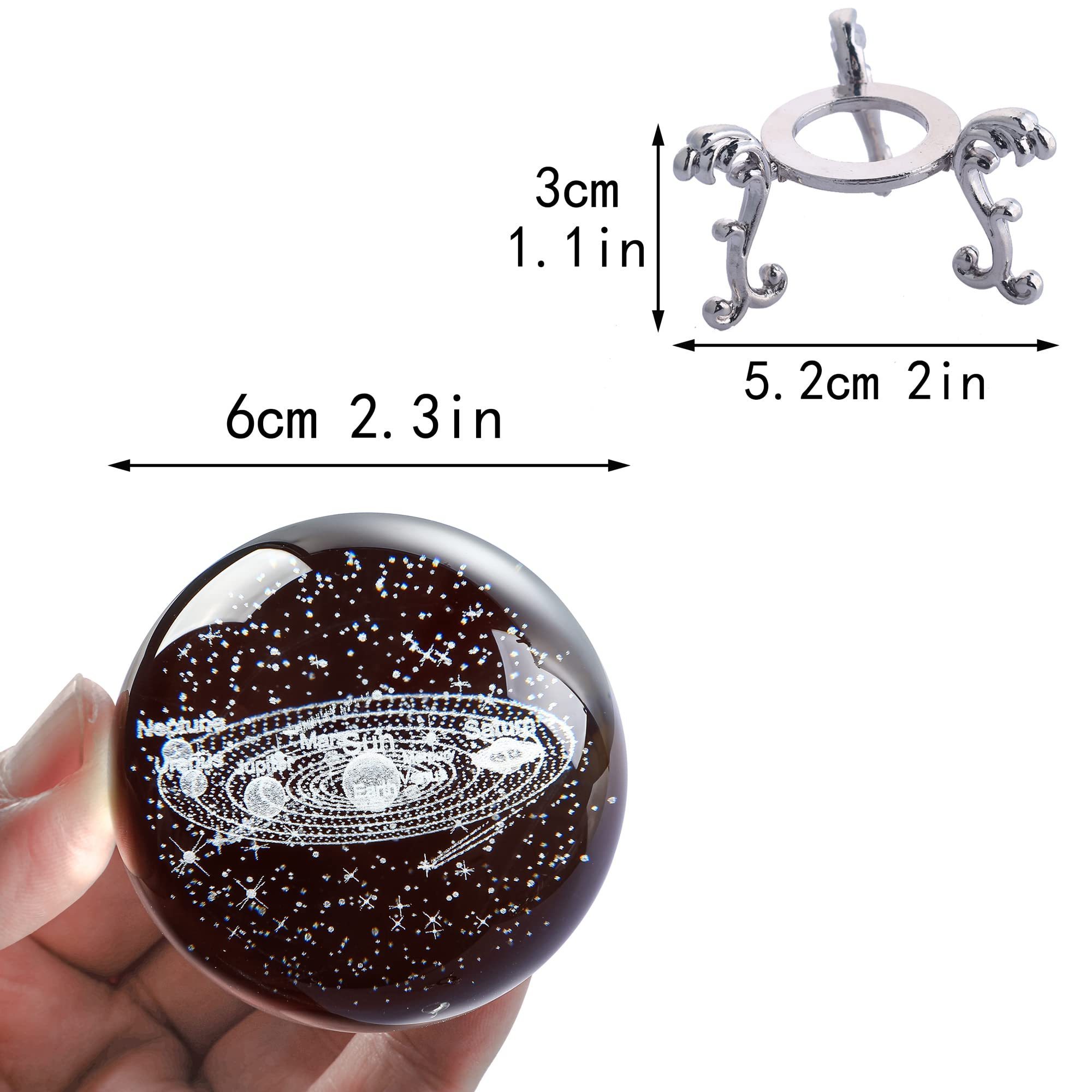 60mm 3D Laser Engraved Solar System Crystal Ball Figurine Base Feng Shui Decorative Ball with Silver Clear Carved Crystal