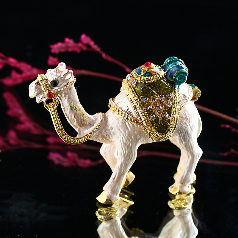 H&D Camel Trinket Box Ornament Crystals Hand-painted Patterns Hinged Jewelry Trinket Box Collectible