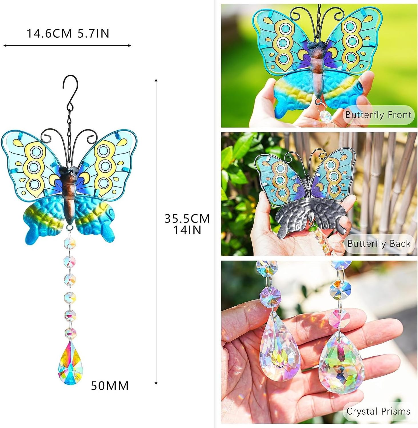 20pcs Metal Butterfly Suncatchers Wall Art Decor, Rainbow Prisms Sun Catchers with Crystals Hanging