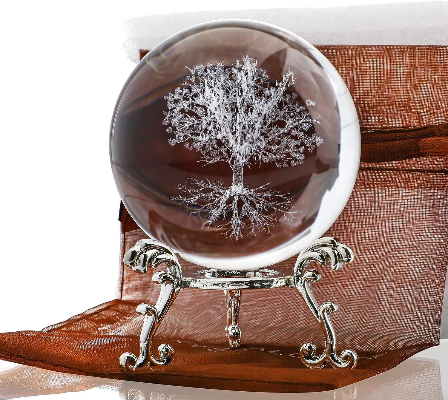 60mm Tree of Life Crystal Ball with Stand Decorative Paperweight Home Decoration Red Box Zhejiang Folk Art Glass Ornament H&D