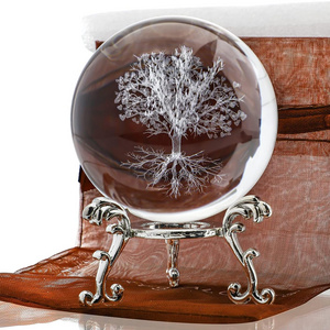 60mm Tree of Life Crystal Ball with Stand Decorative Paperweight Home Decoration Red Box Zhejiang Folk Art Glass Ornament H&D