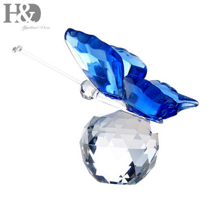 H&D Creative Animal Crystal Blue Butterfly Gift Crystal Paperweight for Office Desk