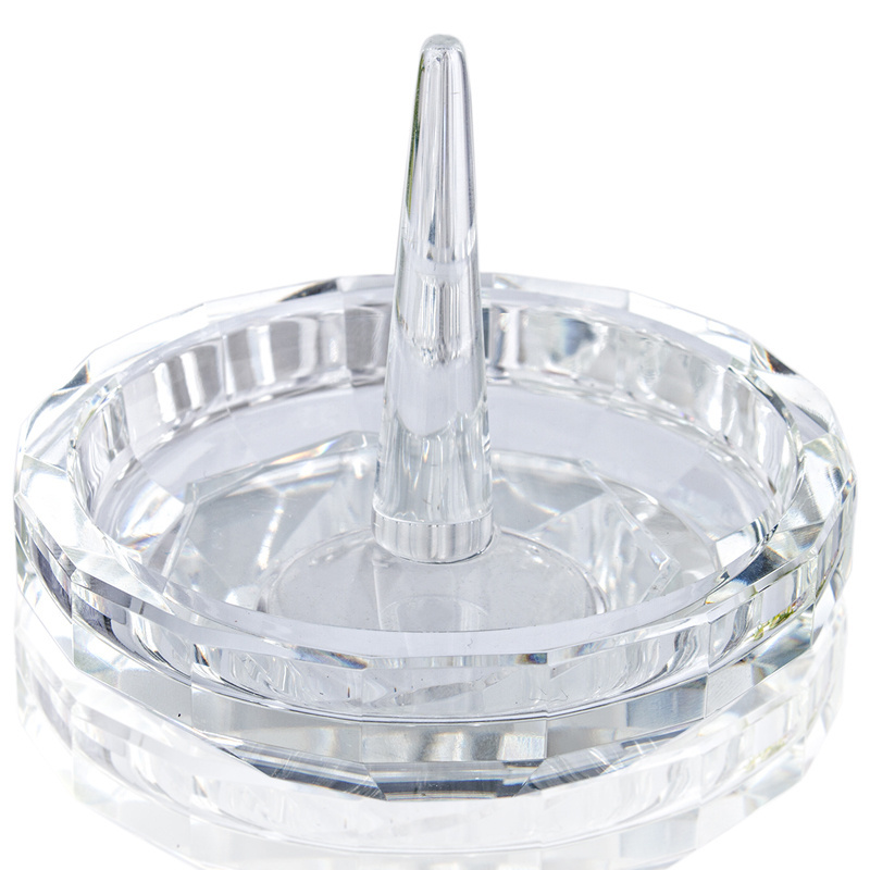 H&D 3.5in Well-Crafted Crystal Glass Wedding Ring Holder Clear Ring Dish/Dresser Top Jewelry Holder/Trinket Tray Lady's Gift