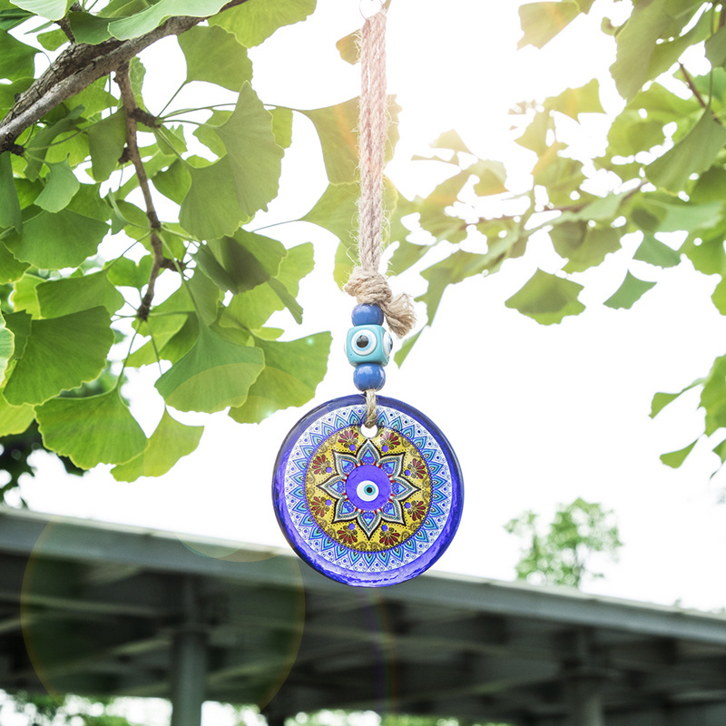 H&D Glass Blue Evil Eye Pendant Fengshui Turkish Nazar Beads Wall Hanging Decoration for Home Living Room Car Charms Amulet Gift