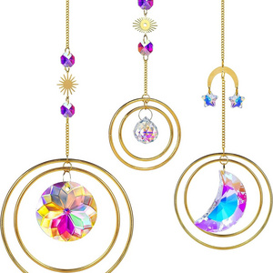 Set 3 Crystal Hanging Decorations - Sun & Moon Suncatcher Window Car Hanging Ornament Pendant,Boho Love Wall Decoration