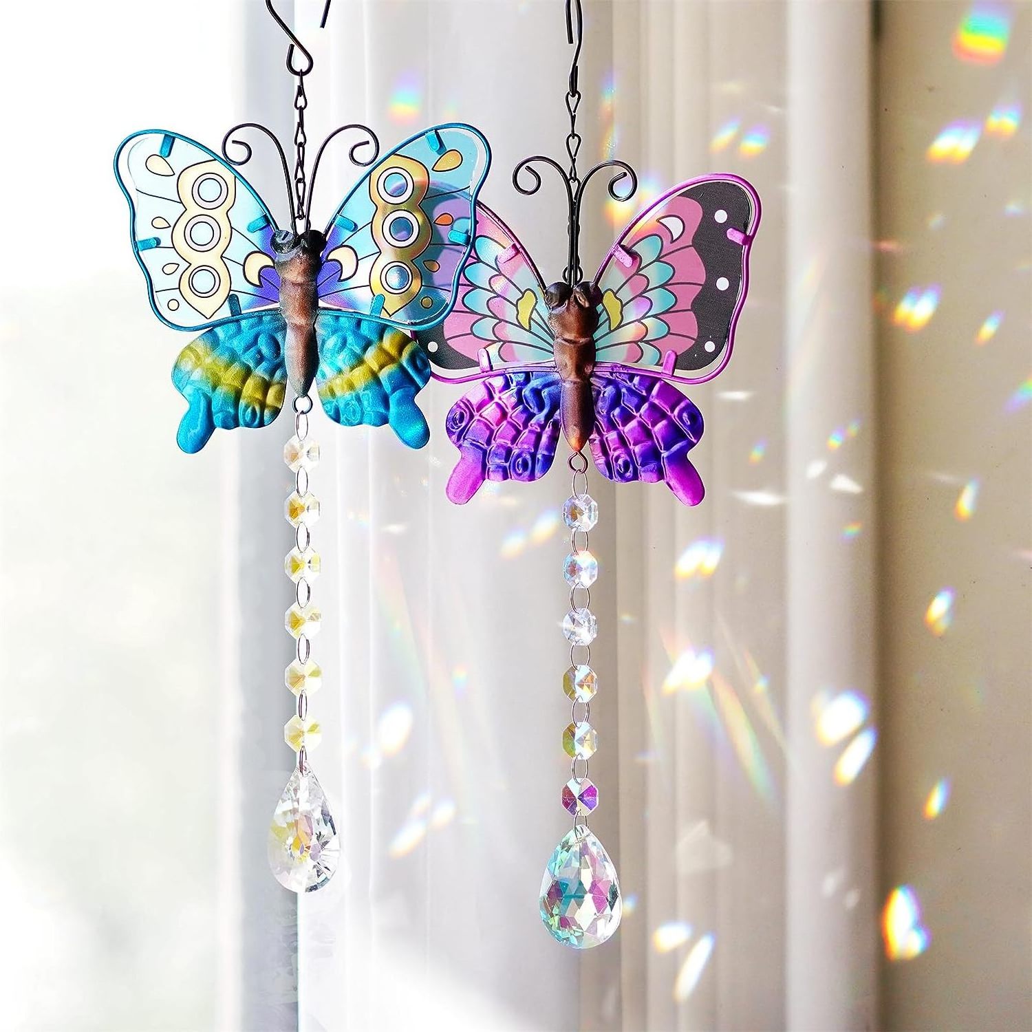 20pcs Metal Butterfly Suncatchers Wall Art Decor, Rainbow Prisms Sun Catchers with Crystals Hanging