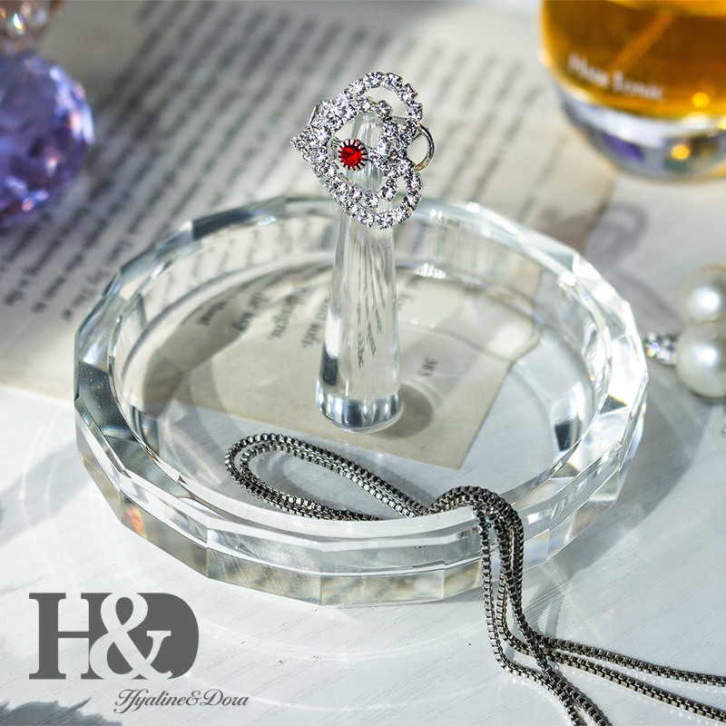 H&D 3.5in Well-Crafted Crystal Glass Wedding Ring Holder Clear Ring Dish/Dresser Top Jewelry Holder/Trinket Tray Lady's Gift