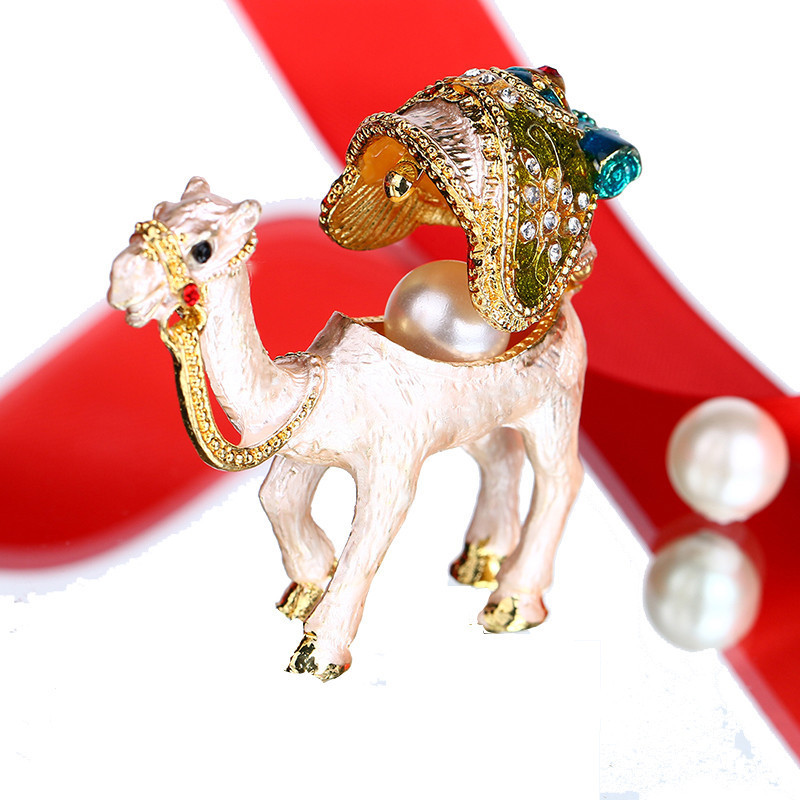 H&D Camel Trinket Box Ornament Crystals Hand-painted Patterns Hinged Jewelry Trinket Box Collectible