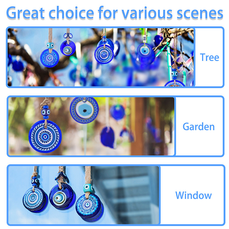 H&D Glass Blue Evil Eye Pendant Fengshui Turkish Nazar Beads Wall Hanging Decoration for Home Living Room Car Charms Amulet Gift