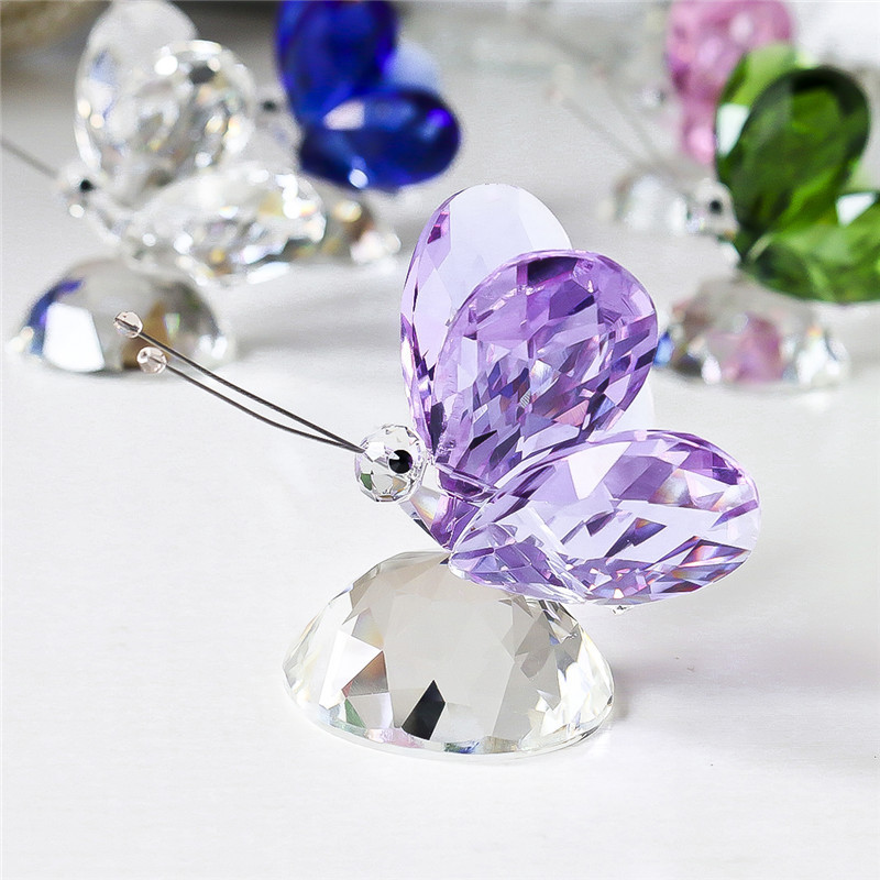 H&D Crystal Flying Butterfly with Crystal Base Figurine Collection Cut Glass Ornament Statue Animal Collectible Paperweight