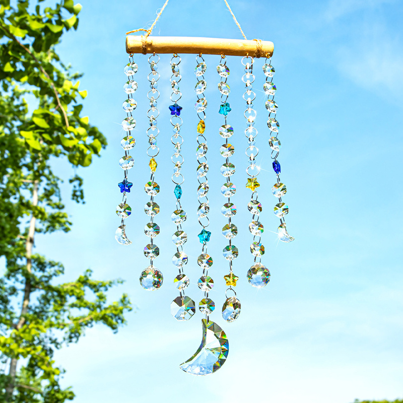 H&D Crystal Chandelier Wind Chimes Glass Rainbow Suncatcher Star & Moon Art Wall Hanging Ornament For Window Garden Patio Decor