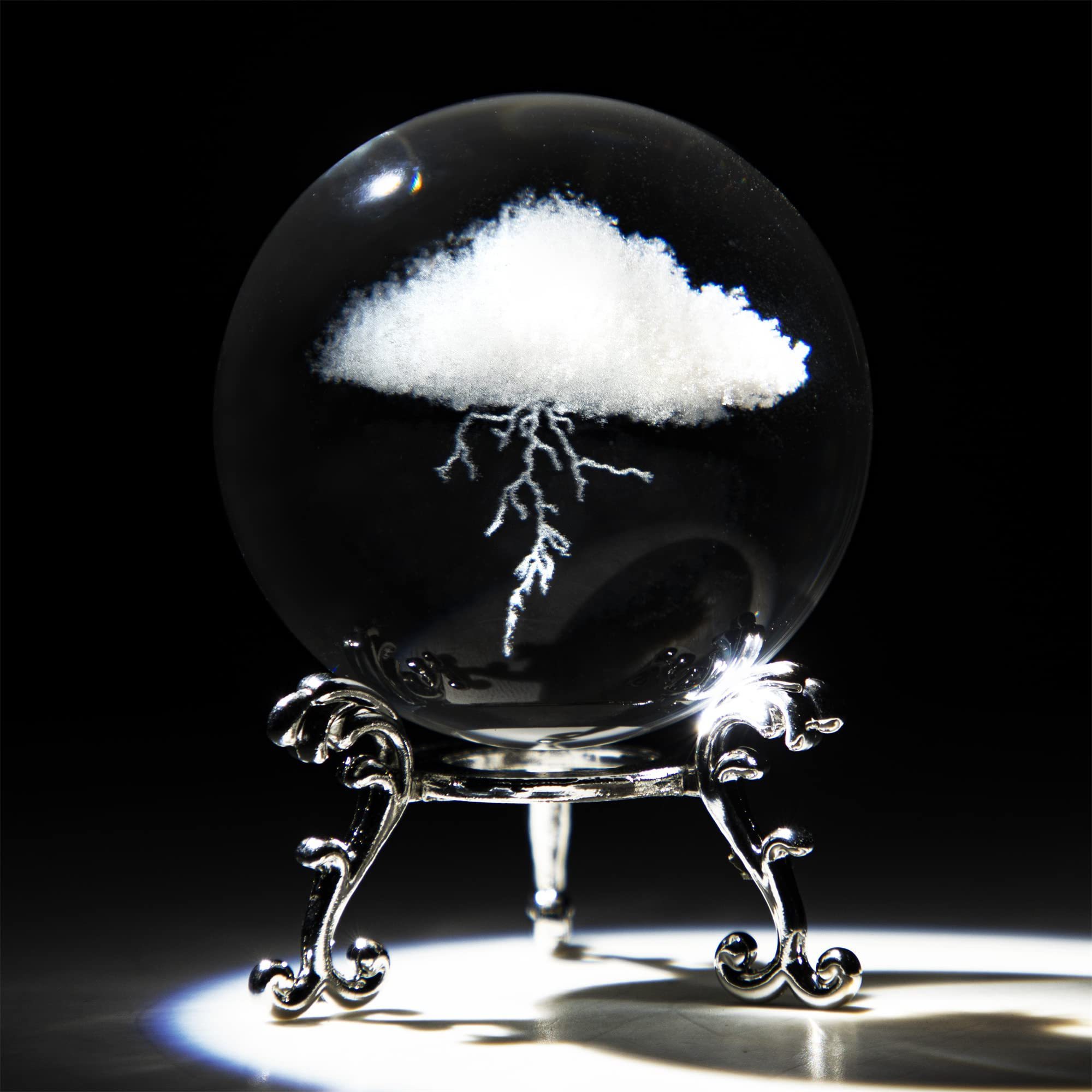 60mm 3D Lightning Cloud Crystal Decorative Ball Paperweight with Stand