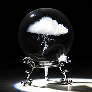 60mm 3D Lightning Cloud Crystal Decorative Ball Paperweight with Stand