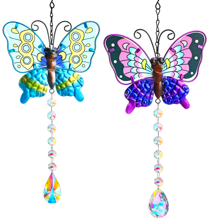 20pcs Metal Butterfly Suncatchers Wall Art Decor, Rainbow Prisms Sun Catchers with Crystals Hanging