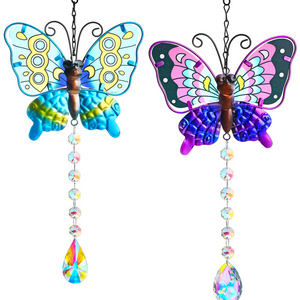 20pcs Metal Butterfly Suncatchers Wall Art Decor, Rainbow Prisms Sun Catchers with Crystals Hanging